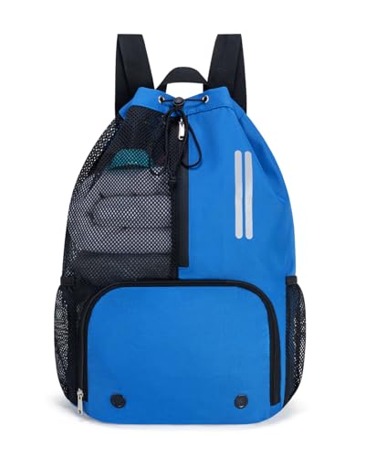 Swim Bag Mesh Drawstring Backpack with Shoe Compartment & Wet Pocket Waterproof Beach Backpack Pool Bag for Swimming, Gym, Travel and Workout Gear (Blue) - color: Blue