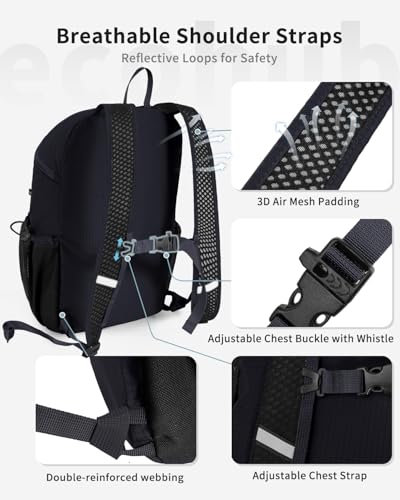 ECOHUB 15L Lightweight Casual Daypack, Packable Backpack for Daily Use, Hiking & Travel, Foldable Small Backpack with Stretch Mesh Pockets, Water-Resistant Nylon, Reflective Design - color: Black