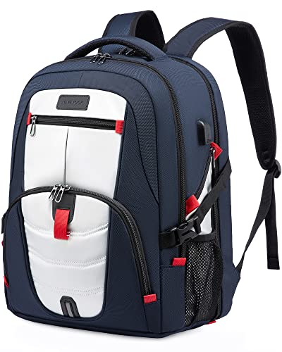LOVEVOOK 17 inch Blue&White Travel Laptop Backpack with USB Charging Port, Anti-Theft, Water-Resistant, Modern Practical Unisex College/University Backpack - color: Blue&white, size: 17 inch