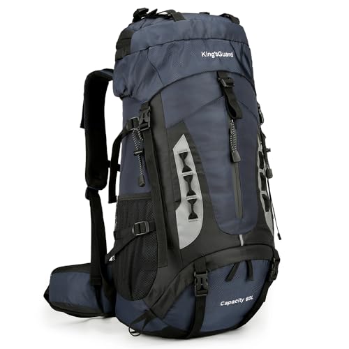 King'sGuard 60L Hiking Backpack for Men and Women Lightweight Camping Hiking Backpack with Rain Cover Large Waterproof Travel Backpack Backpacking Pack (Navy Blue) - color: Navy Blue