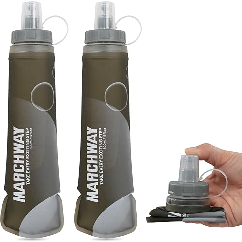MARCHWAY Soft Hydration Flask with Wide Mouth, 300ml/500ml Collapsible TPU Water Bottle, Leakproof Portable Flexible for Running, Hiking, Cycling, Climbing, Gym, Travel (2pcs Grey 300ml) - color: Grey, size: 300ML