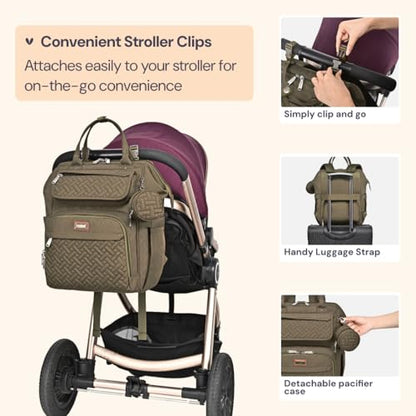BabbleRoo Diaper Bag Backpack, Multifunction Nappy Changing Bag with Changing Pad, Stroller Straps & Pacifier Case, Unisex Stylish Travel Back Pack for Moms & Dads - Army Green - color: Army Green