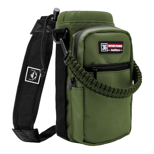 NATURE PIONEOR Water Bottle Holder with Adjustable Strap - 26/32/36/40/46/64oz Insulated Water Bottle Sling Carrier with Paracord Handle & 2 Pockets, Outdoor Sports, Hiking, Camping, Gym - color: Green, size: 32-36oz