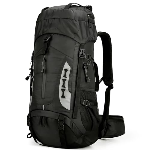 75L Hiking Backpack with Rain Cover Waterproof Camping Backpack Shoes Warehouse for Men Women, Frameless - color: Black, size: 60L
