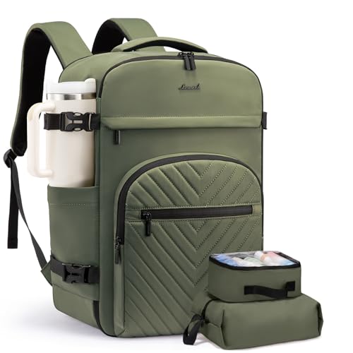 LOVEVOOK 50L Travel Backpack for Women Men, TSA Personal Item Travel Bag Fits 17.3inch Laptop, Waterproof Airline Approved Carry On Luggage With 2 Cubes for Weekender Hiking Business, Army Green - color: Army Green, size: 50L-3Pcs