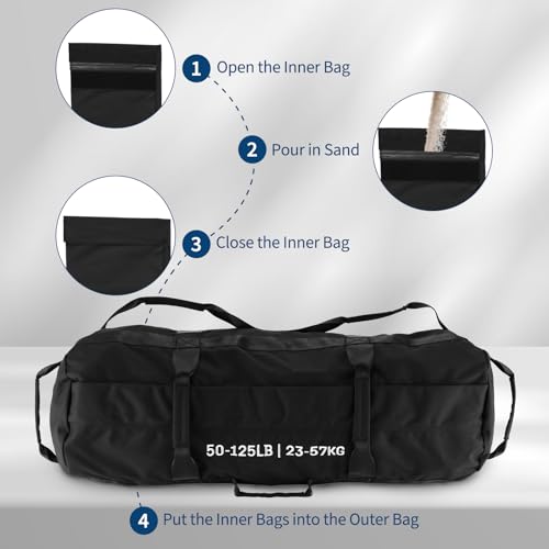 GarveeLife Workout Sandbag Unfilled - 5-200 LBS Heavy Duty Fitness Sandbag for Strength Training, Core & Full-Body Exercises | Adjustable Weight Home Gym - size: 72-125 LB