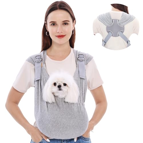 Supet Dog Carrier Sling for Small Dogs, Hands Free Adjustable Soft Cotton Puppy Chest Bag Carrier, Anti-Anxiety & Back Pain Relief Pet Front Pack (Grey, Regular) - color: Grey, size: Regular (0-7 LBS)