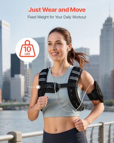 VEVOR Weighted Vest, 6lbs/8lbs/10lbs/25lbs Body Weight Vest for Men Women, with Reflective Stripe, Adjustable Buckle, Workout Equipment for Strength Training, Running, Jogging, Fitness, Muscle Building, Weight Loss - size: 10 lbs