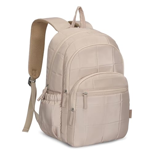 Hynes Eagle College Laptop Backpack 16 Inches Quilted Travel Backpack for Women Lightweight Puffer Casual Daypack 28L Camel - color: Camel