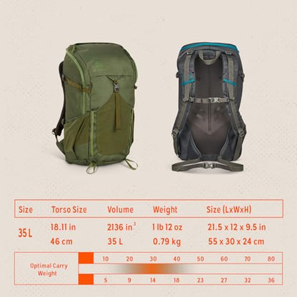 Kelty Asher Backpack, Daypack to Multi-Day Backpacking Capacity, Hiking, Lightweight Travel Pack, Internal Frame (35L Winter Moss) - color: Winter Moss/Dill, size: 35L