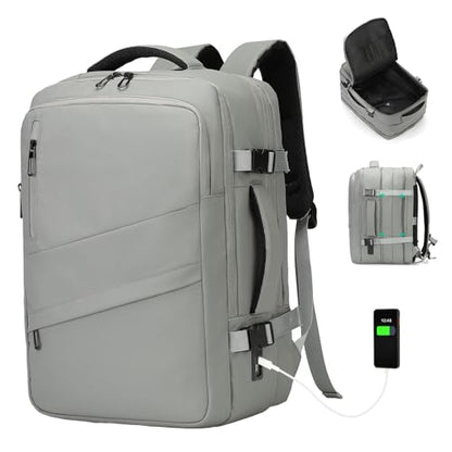 Travel Backpack for Men, 18 Inch Carry on Laptop Backpack with USB A/C Port, 40L Expandable TSA Flight Approved Bag Pack, Black, Gray - color: Gray