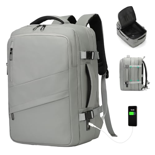 Travel Backpack for Men, 18 Inch Carry on Laptop Backpack with USB A/C Port, 40L Expandable TSA Flight Approved Bag Pack, Black, Gray - color: Gray