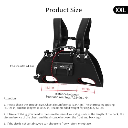 Wakytu Dog Backpack Carrier for Dogs,Dog Lift Harness,Adjustable Padded Breathable Straps for Dogs, Disabled, Joint Injuries, Arthritis,XXL - size: XXL（36.5-66lbs）