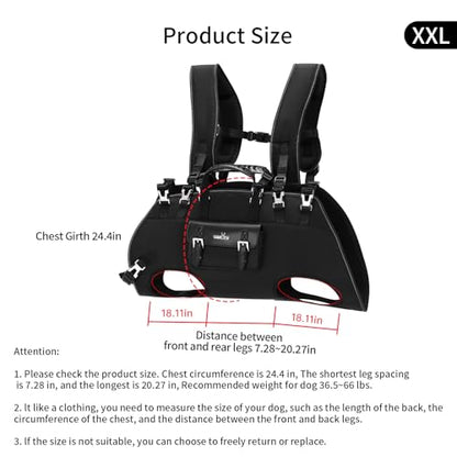 Wakytu Dog Backpack Carrier for Dogs,Dog Lift Harness,Adjustable Padded Breathable Straps for Dogs, Disabled, Joint Injuries, Arthritis,XXL - size: XXL（36.5-66lbs）