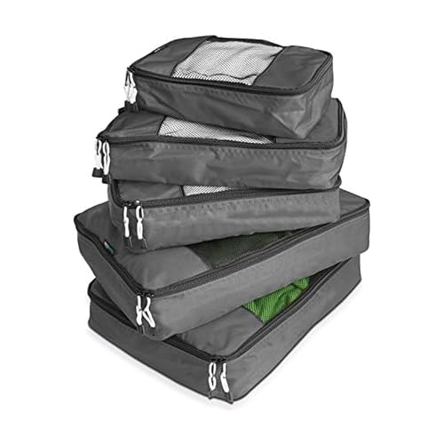 Travel Wise Packing Cubes for Travel - 5 Piece Set with Pattern Design, Lightweight Ripstop Nylon Luggage Organizers with Mesh Panel, Small Medium Large Sizes - color: Silver