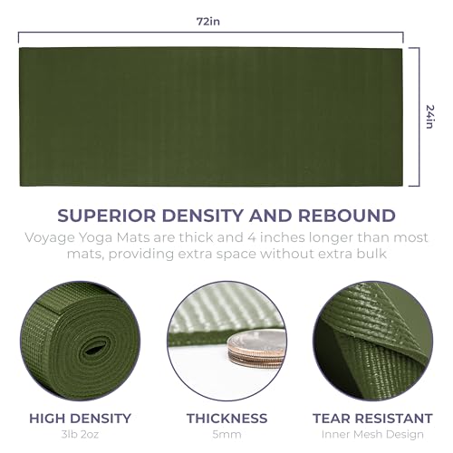 Voyage Yoga Mat, 6 Pack, 72" x 24" Professional Studio and Gym Bulk Yoga Mats, 5mm Thick, Durable, Anti-Tear, Non Slip Fitness and Exercise Mats - color: Olive Green