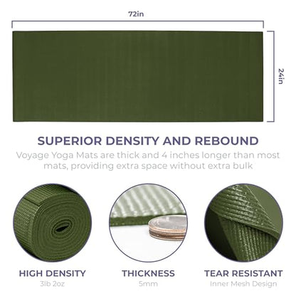 Voyage Yoga Mat, 6 Pack, 72" x 24" Professional Studio and Gym Bulk Yoga Mats, 5mm Thick, Durable, Anti-Tear, Non Slip Fitness and Exercise Mats - color: Olive Green
