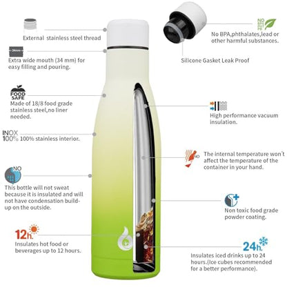 BJPKPK 17 oz Insulated Thermal Metal Water Bottle, Stainless Steel Flask - color: Elegant Green, size: 17 Ounces
