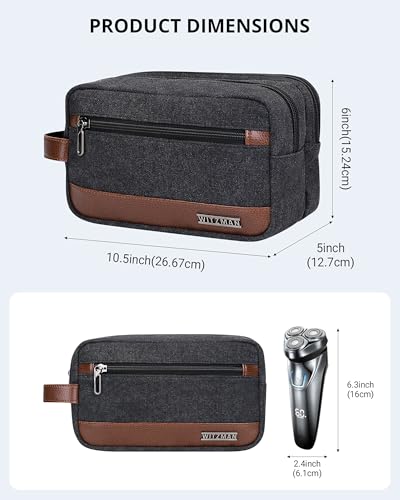 WITZMAN Canvas Toiletry Bag for Men Travel Toiletries Dopp Kit Multi-pocket - color: Classics Black