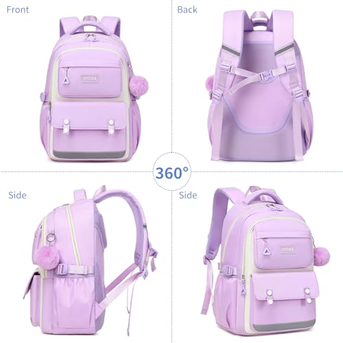 CYOQX 3PCS School Backpack for Girls with Lunch Box Teen Girl Backpack Set Elementary Middle High School Bag Cute Bookbags (Purple 3pcs) - color: Purple 3pcs