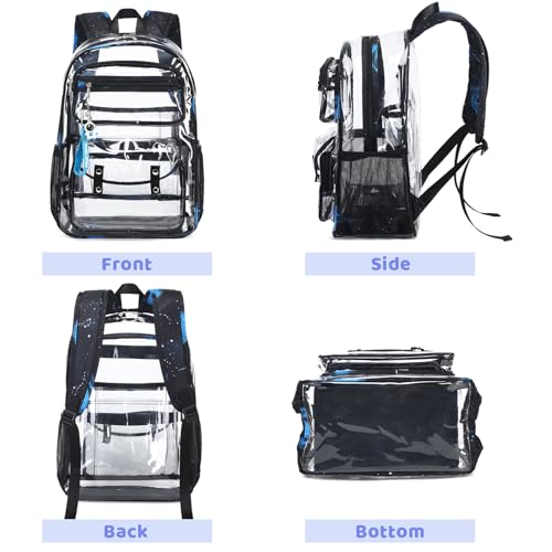 ACESAK Clear Backpack for Boys Girls - 3 Pcs Clear Heavy Duty with Lunch Bag - See Through Backpack Stadium Approved(Galaxy) - color: Galaxy