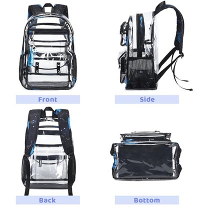ACESAK Clear Backpack for Boys Girls - 3 Pcs Clear Heavy Duty with Lunch Bag - See Through Backpack Stadium Approved(Galaxy) - color: Galaxy