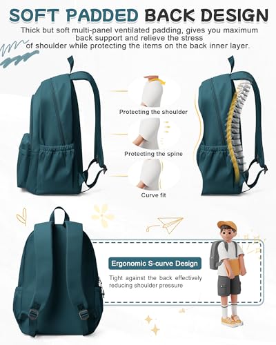 BJLFS Blue Backpack for School Women Girls, Waterproof Bookbag Cute High School Backpack for Men Teen Boys, Lightweight Travel College Backpacks Mochilas Escolares para Casual Daypack Rucksack - color: A0-peacock Blue