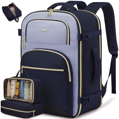 LOVEVOOK Travel Essentials Carry on Backpack 40L Travel Backpack for Women Men,Waterproof TSA Personal Item Travels Bag Airline Flight Approved,Large Carry on Luggage Laptop Backpack with Packing Cube - color: Grayish Blue - Dark Blue - Black, size: Large