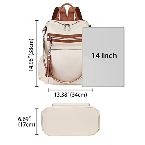 Uromee Travel Backpack Purse for Women Vegan Leather Ladies Fashion Tassel Shoulder Bag Convertible - color: 0243 Large White Brown