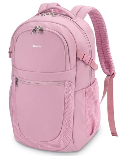 ECOHUB Travel Backpack for Women, 17.3 inch Suspended Laptop Backpack, Fashion Water-Resistant College Computer Bookbag, 28L Personal Item Bag with 12 Pockets for Causal, Work, Pink - color: Pink