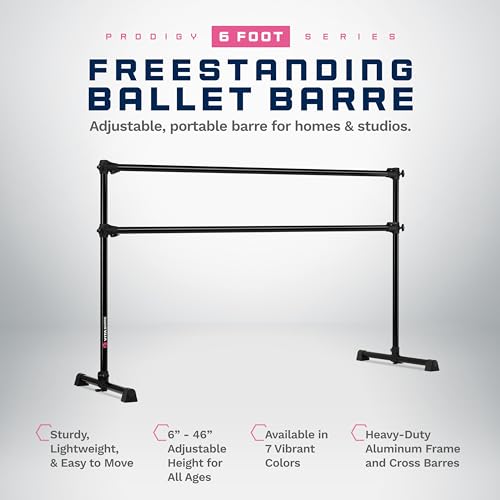 VITA Barre Portable Freestanding Double Ballet Barre, Prodigy, Aluminum | Adjustable Height, USA Made, Home or Gym Exercise Equipment for Kids & Adults | Dance, Fitness, Pilates - color: Black, style: 6 Ft
