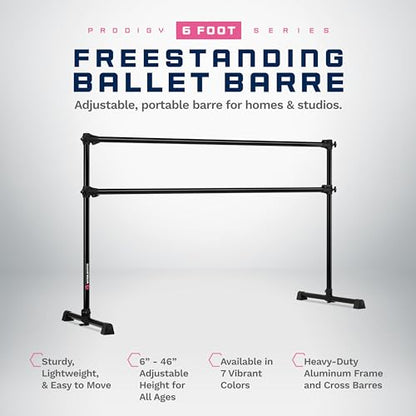 VITA Barre Portable Freestanding Double Ballet Barre, Prodigy, Aluminum | Adjustable Height, USA Made, Home or Gym Exercise Equipment for Kids & Adults | Dance, Fitness, Pilates - color: Black, style: 6 Ft