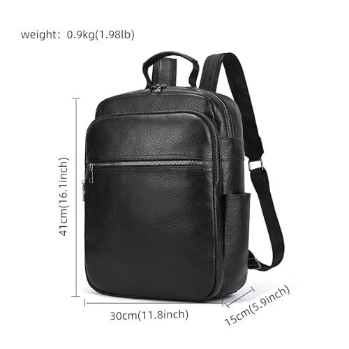 LUUFAN Genuine Leather Shoulder Bag for Men Casual Backpack Slim Daypack Laptop Rucksack Business Travel Outdoor Bag - color: 8017h-black
