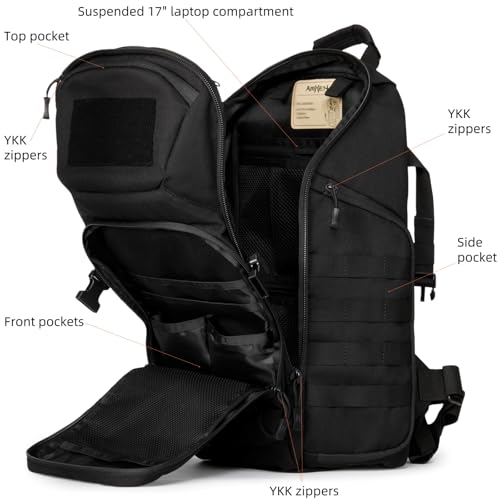 AMHEH 32L 1050D Urban Tactical Laptop Backpack, 17 Inch Computer, Black | Suspended Tech Compartment, MOLLE Daypack, Everyday Carry, Commuting, Airplane Travel Approved, Get Home Bag - color: Black