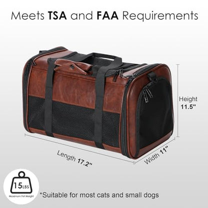 Fashion Leather Dog Carrier, Airline Approved Cat Carrier Soft Sided Pet Bag Carrier Purse for Puppy Kitten Small Animals Coffee - color: Coffee