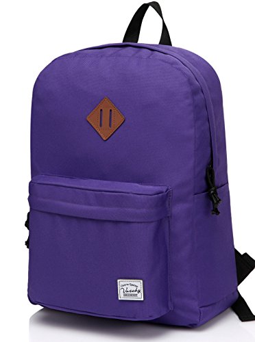 VASCHY Lightweight Backpack for School, Classic Basic Water Resistant Casual Daypack for Travel with Bottle Side Pockets (Purple) - color: Purple