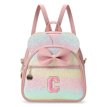 Birthday Gift for 2 3 4 5 6 7 8 9 10 Year old Girls Personalized Initial Mini Backpack Purse for Toddler Kids-Shine-C - color: Shine, style: C
