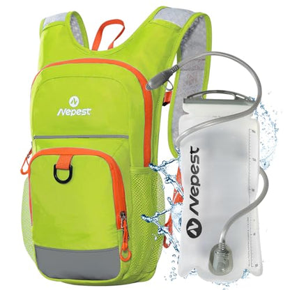 Nepest Kids Hydration Backpack, Mini Water Backpack with 1.5L Water Bladder for Hiking Cycling Running - color: Green