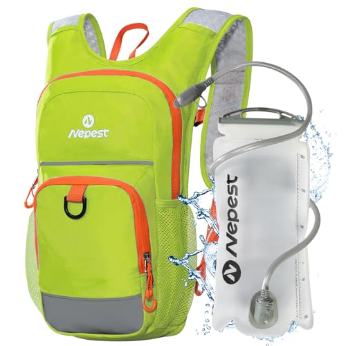 Nepest Kids Hydration Backpack, Mini Water Backpack with 1.5L Water Bladder for Hiking Cycling Running - color: Green