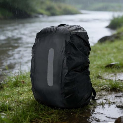 Lightweight Waterproof Backpack Cover, Packable Rain Cover for Backpack Protection, High-Visibility Reflective Travel & Hiking Rain Cover(Black)