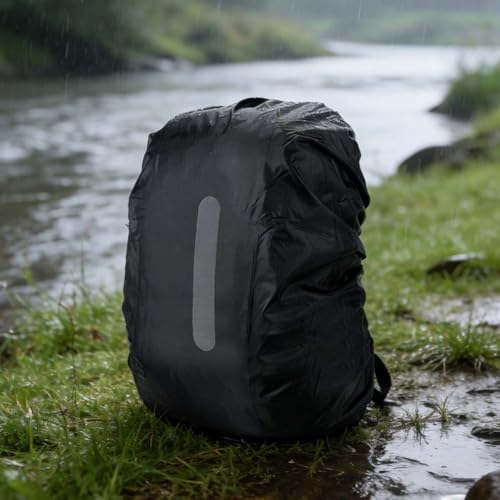 Lightweight Waterproof Backpack Cover, Packable Rain Cover for Backpack Protection, High-Visibility Reflective Travel & Hiking Rain Cover(Black)