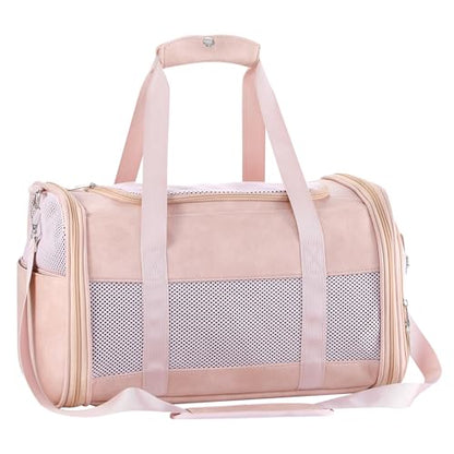 Fashion Leather Dog Carrier, Airline Approved Cat Carrier Soft Sided Pet Bag Carrier Purse for Puppy Kitten Small Animals Pink - color: Pink