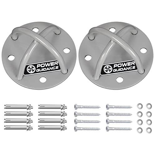 POWER GUIDANCE Wall and Ceiling Mount Bracket for Suspension Straps, Gymnastic Rings, Yoga Swings & Hammock Resistance Band Battle Rope - color: Sliver (set of 2)