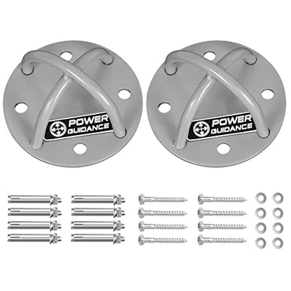 POWER GUIDANCE Wall and Ceiling Mount Bracket for Suspension Straps, Gymnastic Rings, Yoga Swings & Hammock Resistance Band Battle Rope - color: Sliver (set of 2)