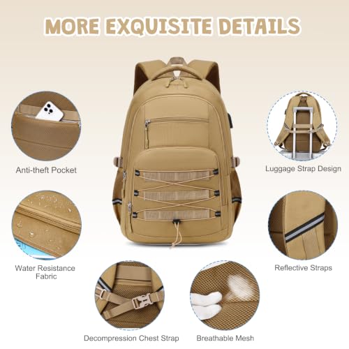 ACESAK Camo Backpack for Boys, Tactical Kids Backpack Boys, School Bags for Boy Children Teens Kids Elementary Middle High School, Military Bookbag and Lunch Bag Pencil Case Set with USB Charging Port - color: Khaki