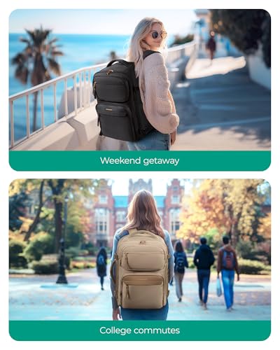 BAGSMART Womens Backpack Carry On Flight Approved, Travel Backpack for Women with Waist Bag,Traveling Lightweight Weekender Casual Daypack 17.3" Laptop Work Back pack Personal Item Bag,Champagne - color: Champagne