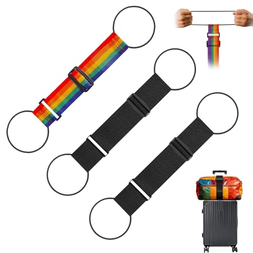 3PCS Multi Use Strong Adjustable Luggage Connector Straps, Add a Bag Easy to Travel Suitcase Elastic Strap Belt for Secure Stacking, Hands-Free Travel & Bag Attachment (Black & Rainbow) - color: 2black +1colorful