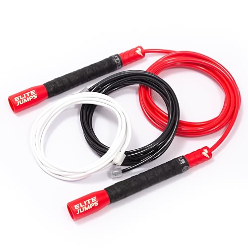Elite Jumps Freestyle PVC Jump Rope Bundle - Premium Quality Adult Jump Ropes for Fitness - Lightweight Cardio Skipping Jump Rope for Exercise and Training - Unbreakable Grip Tape Handles - color: Red
