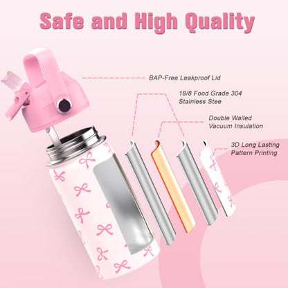 Bevalsa Backpack for Girls, Bow School Bookbag Teen Girls Backpack Set with 14oz Insulated Water Bottle Stainless Steel, Lunch Bag & Pencial Case for Kids Elementary Middle Student (Pink Bow) - color: Pink Bow