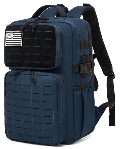 Wotony Military Tactical Backpack for Men Waterproof Daypack 3 Day Assault Pack Laser-Cut MOLLE Webbing Design with Water Bottle Holder Black Small Tactical Assault Bag (Blue, 25L) - color: Blue, size: 25L